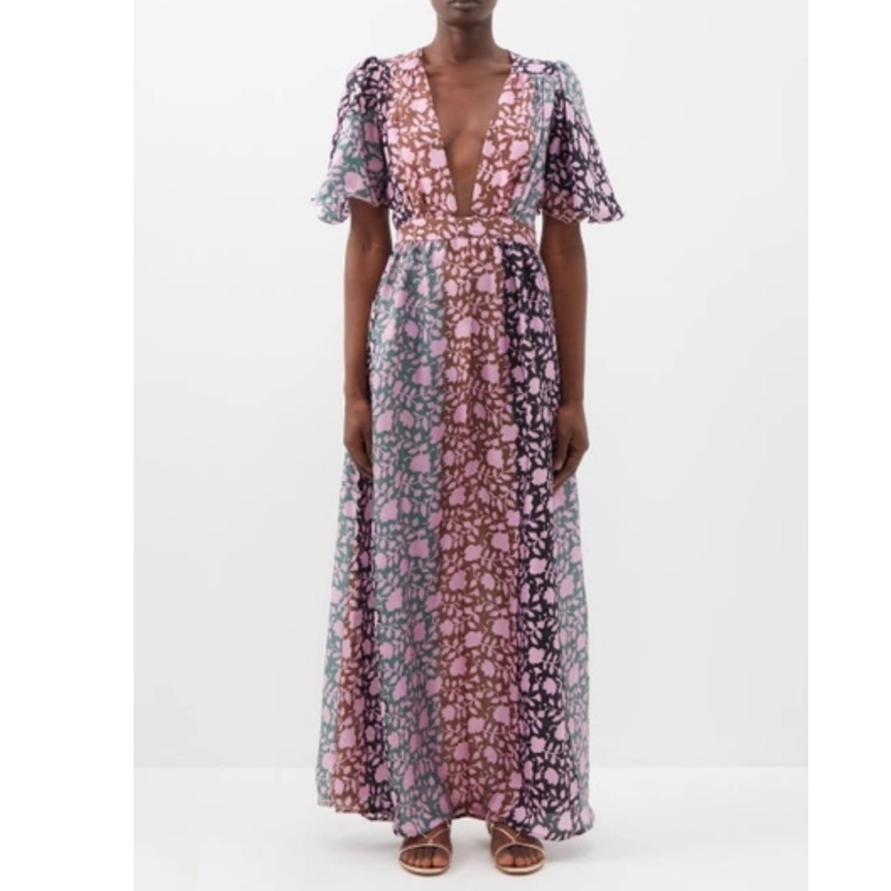 HANNAH ARTWEAR Plunge neck Silk Maxi Dress Size 0